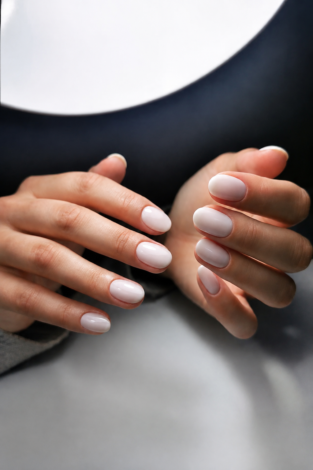Ongles ovales dans une teinte nude rosée, une manucure naturelle et élégante réalisée près de Turckheim.